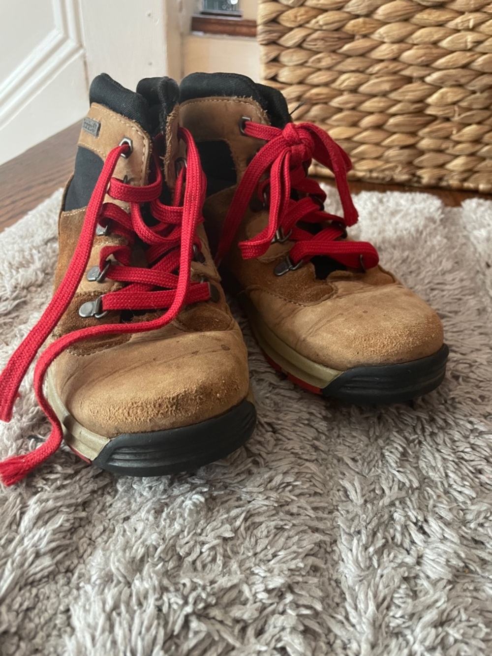 Kids Brown Suede Lace-Up Hiking Boots with Red Laces